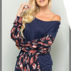 Navy Abstract Pocket Long Sleeve Tunic